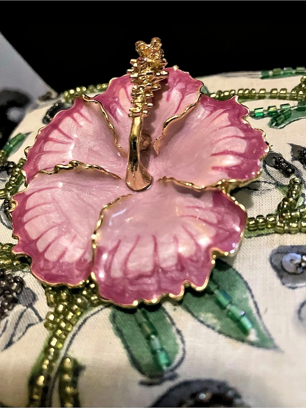 Pink & Gold Flower Brooch